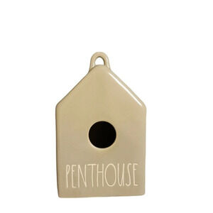 Rae Dunn Ceramic Penthouse 9" Birdhouse Feeder Taupe New